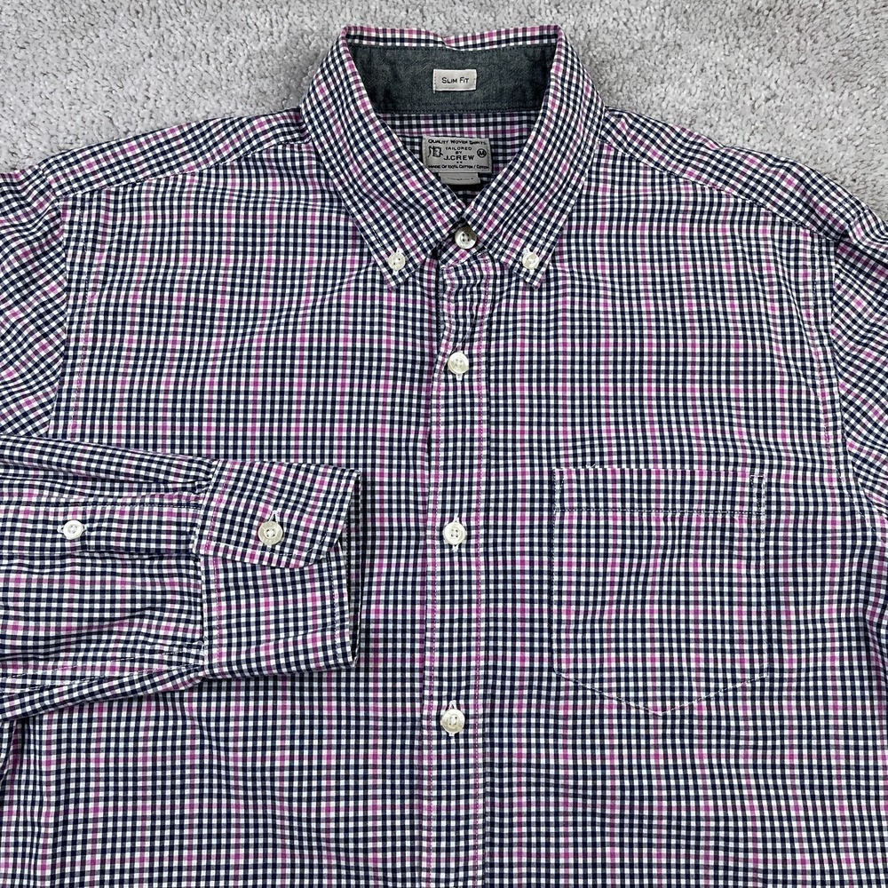 J Crew Shirt Mens Medium Pink Grey Checkered Slim‎ Fit Cotton Button Down